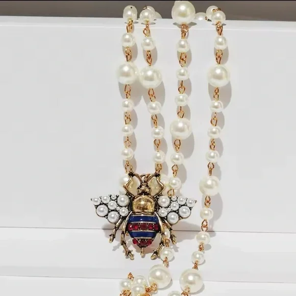 Anthropologie Pearl Bee Elegant Long Gold Necklace - Picture 3 of 12